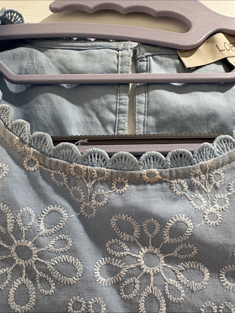 Loft Women’s Size 8 100% Cotton Cropped Fitted Blouse Embroidered Baby Blue - Picture 3 of 10